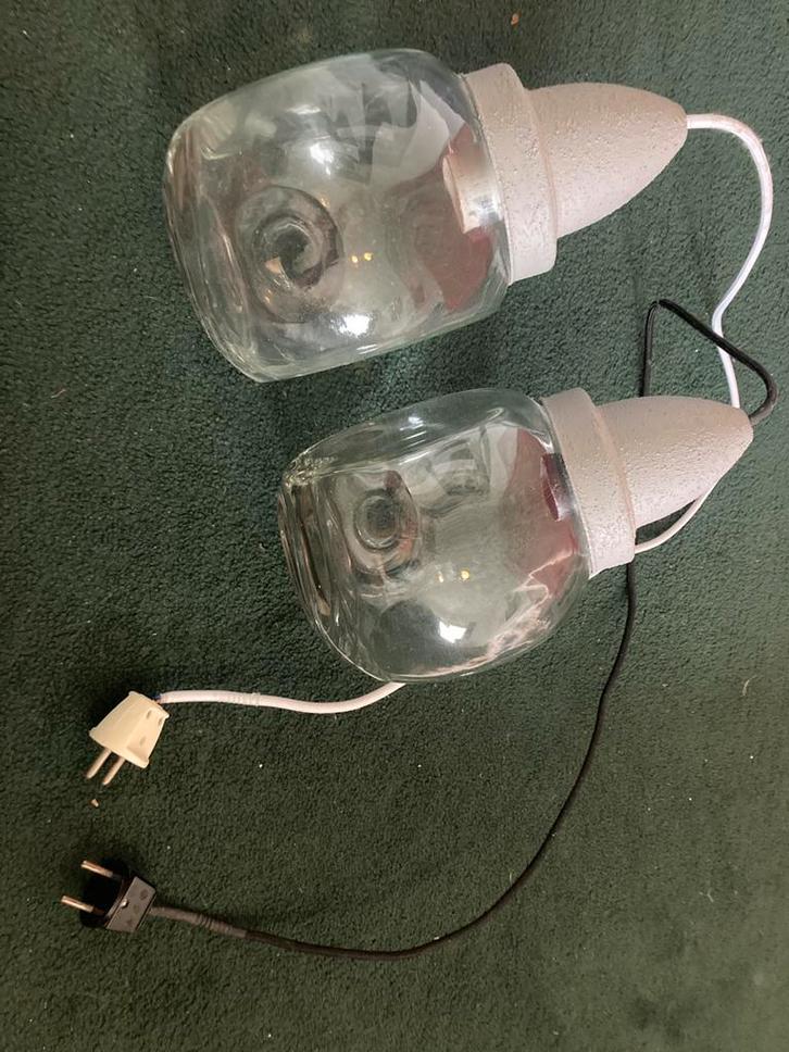 Gratis 2 lampen ‘snoeppot’ retro vintage, Huis en Inrichting, Lampen | Tafellampen, Gebruikt, Minder dan 50 cm, Glas, Ophalen
