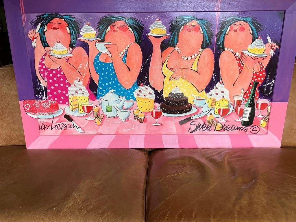 Dikke dames schilderij 1,33x75, Huis en Inrichting, Ophalen, 125 cm of meer, Zo goed als nieuw, Schilderij