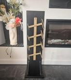 Staand Wijnrek 4 Flessen 25x25x80 Zwart/Goud Mango/Metaal, Huis en Inrichting, Woonaccessoires | Wijnrekken, Nieuw, Ophalen of Verzenden