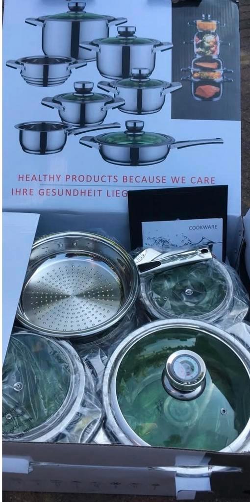 Luxe 12-delige pannenset - Nieuw in doos - Koch World Bern, Huis en Inrichting, Keuken | Potten en Pannen, Nieuw, Pannenset, Rvs