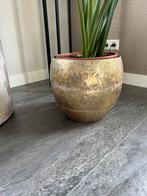Grote gouden bloempot, Rond, Zo goed als nieuw, Minder dan 40 cm, Aardewerk