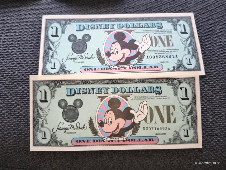 Disney dollars 1987 89 90 Micky mouse walt Disney 1 dollar, Postzegels en Munten, Bankbiljetten | Amerika, Noord-Amerika, Ophalen of Verzenden