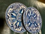 Twee antieke blauw-witte ontbijtborden, lange lijs, Ophalen of Verzenden