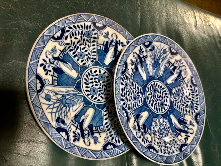 Twee antieke blauw-witte ontbijtborden, lange lijs, Antiek en Kunst, Antiek | Schalen, Ophalen of Verzenden