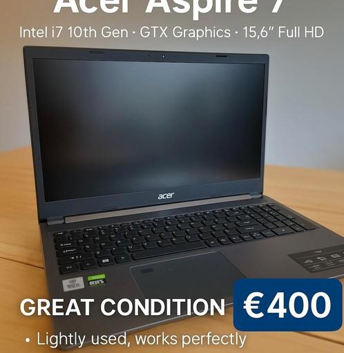 Acer Aspire 7 - i7 10e Gen - GTX - Zo goed als nieuw, Computers en Software, Windows Laptops, Zo goed als nieuw, 15 inch, Met videokaart