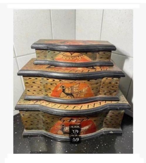 3- delige zware houten Oosterse kisten, past in elkaar, Antiek en Kunst, Curiosa en Brocante, Ophalen of Verzenden