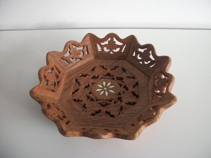 Houten Schaal Indiaas Houtsnijwerk - 22 cm doorsnede - zgan, Antiek en Kunst, Antiek | Woonaccessoires, Ophalen of Verzenden