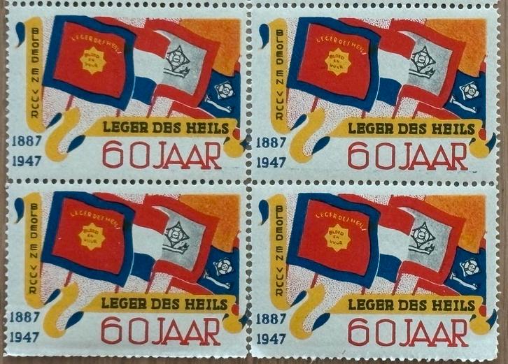 Vel Leger des Heils jubileumzegels 60 jaar 1947, Verzamelen, Religie, Gebruikt, Boek, Ophalen of Verzenden