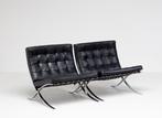 Knoll International, Mies van der Rohe, Barcelona zwart leer, Gebruikt, Twee, Mid century modern, Zwart