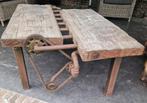 Steampunk salontafel ijzer/meerpaalhout, Huis en Inrichting, Ophalen, 100 tot 150 cm, 50 tot 75 cm, 50 tot 100 cm