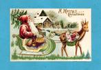 Pracht kerstkaart/reliéf M202 - Santa in arreslee/hertje, Verzamelen, Verzenden, Voor 1920, Ongelopen