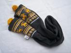 SJAAL + 2× pompom Acryl+Polyester do.grijs+geel  Kindersjaal, Ophalen of Verzenden, Zo goed als nieuw