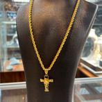 21k gouden rope ketting met kruis hanger nieuw, Ophalen of Verzenden, Nieuw, Goud