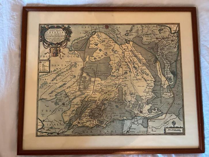 Historische Kaart Drenthe in houten lijst, Boeken, Atlassen en Landkaarten, Zo goed als nieuw, Landkaart, Nederland, Voor 1800