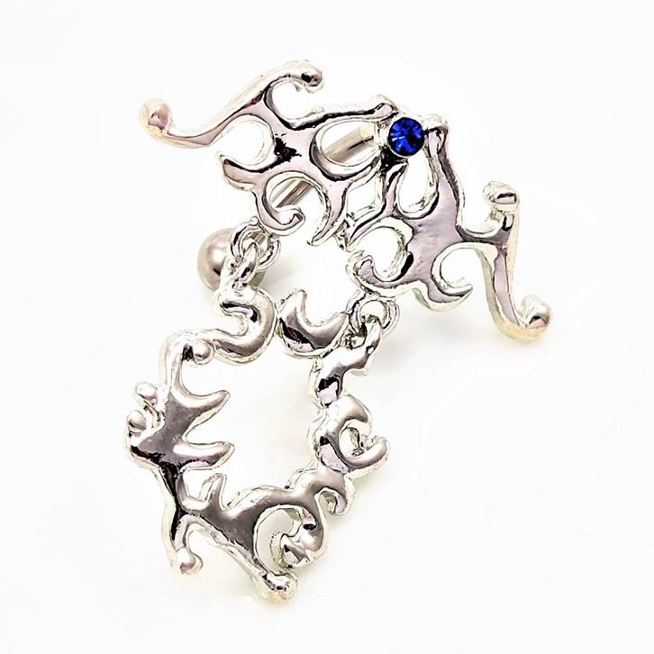 Roestvrij Stalen Tribal Navelpiercing - RVS - Blauw, Sieraden, Tassen en Uiterlijk, Piercings, Nieuw, Navelpiercing, Staal, Met strass