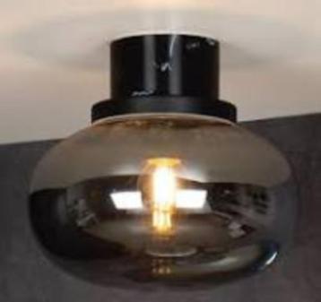 Grijze landelijke  badkamer plafondlamp, Lorena, glas, IP44 