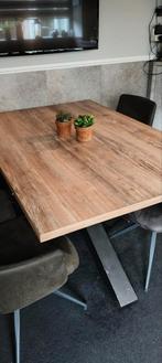Eettafel met  groffe kruispoot 150 bij 100, Ophalen of Verzenden, Gebruikt, Rechthoekig, 50 tot 100 cm