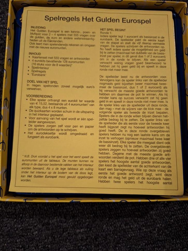 Het Gulden Eurospel - Kennis, Poen en Bluffquiz, Hobby en Vrije tijd, Gezelschapsspellen | Bordspellen, Gebruikt, Een of twee spelers