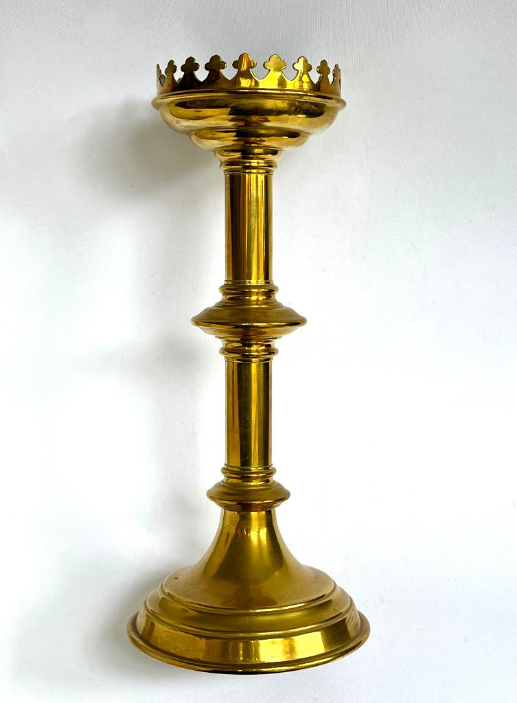 Antiek 19e eeuw Koperen Neo Gotische Kandelaar, Ophalen of Verzenden, Koper of Brons