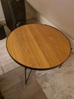 Rond bijzettafeltje met houten blad en metalen onderstel, 45 tot 60 cm, Gebruikt, Rond, Hout