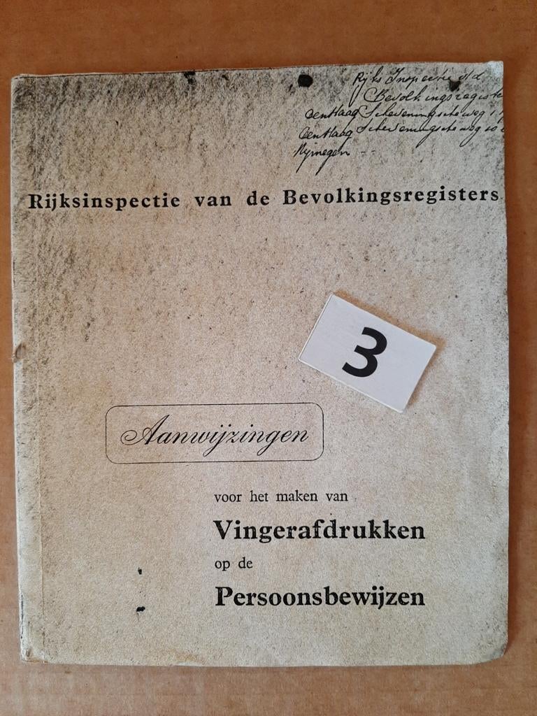 Persoonsbewijs,  Aanwijzingen voor maken van vingerafdrukken, Verzamelen, Militaria | Tweede Wereldoorlog, Ophalen of Verzenden