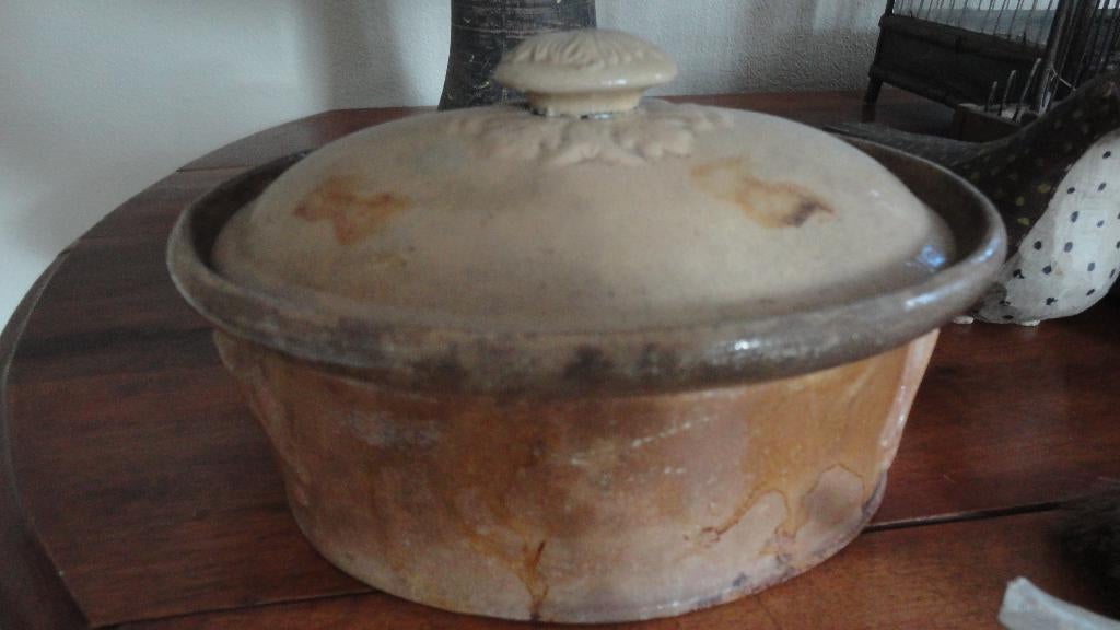 antieke FRANSE PATÉ TERRINE + DEKSEL, OKERGEEL, Antiek en Kunst, Ophalen of Verzenden