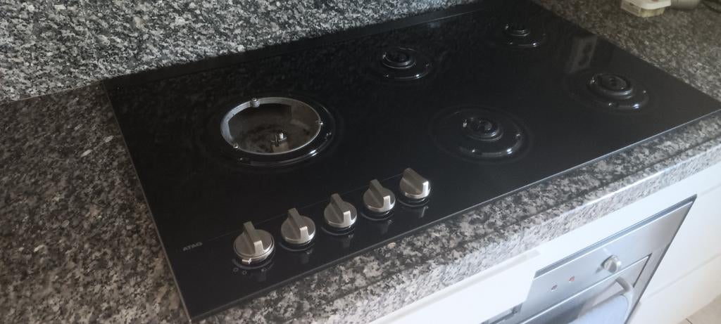 Atag 5 pits gaskookplaat (glas)met wokbrander 90 cm, Witgoed en Apparatuur, Kookplaten, Gebruikt, Ophalen of Verzenden, Inbouw