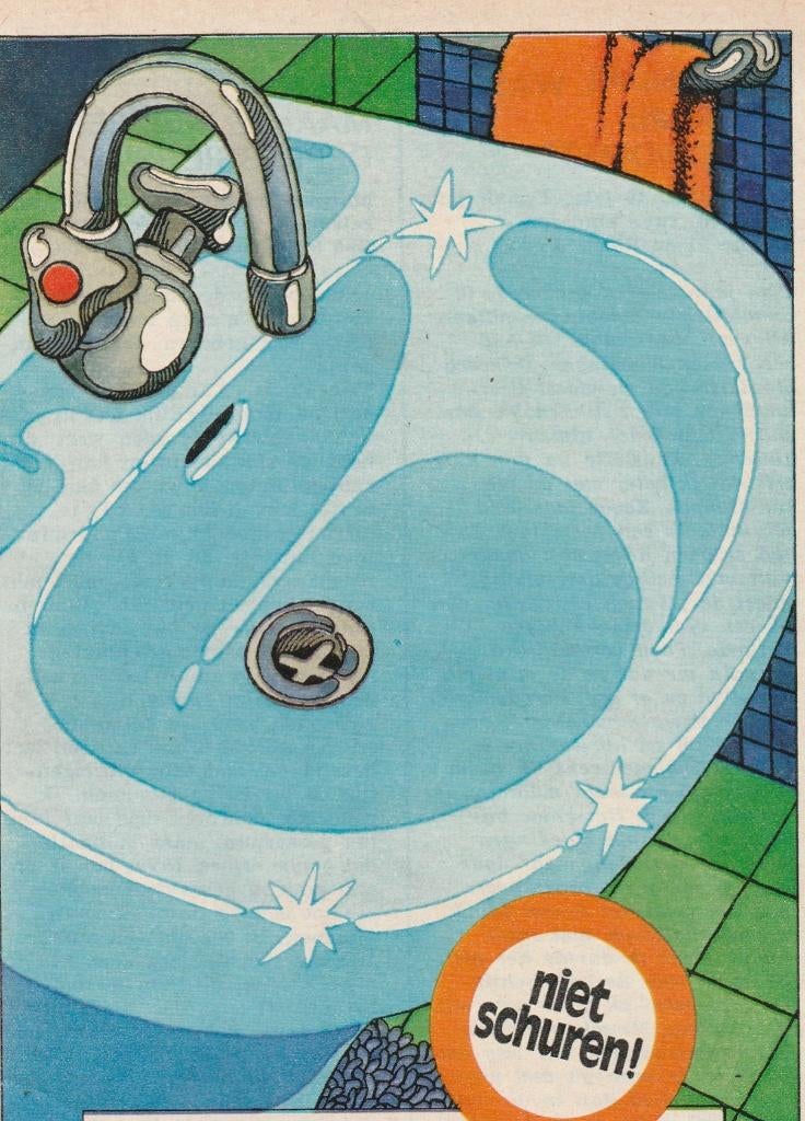 Retro reclame 1975 Jif schuurmiddel ook de wastafel, Verzenden, Overige typen