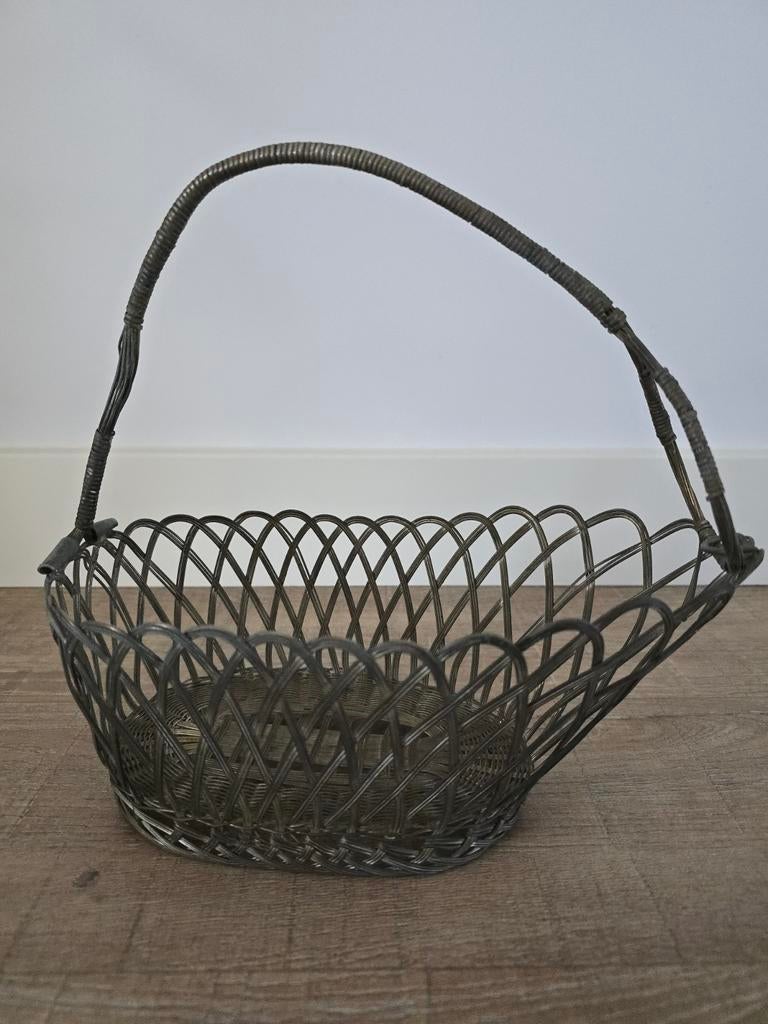 antieke zilverkleurige stalen draadmand flessenmand €15, Ophalen of Verzenden