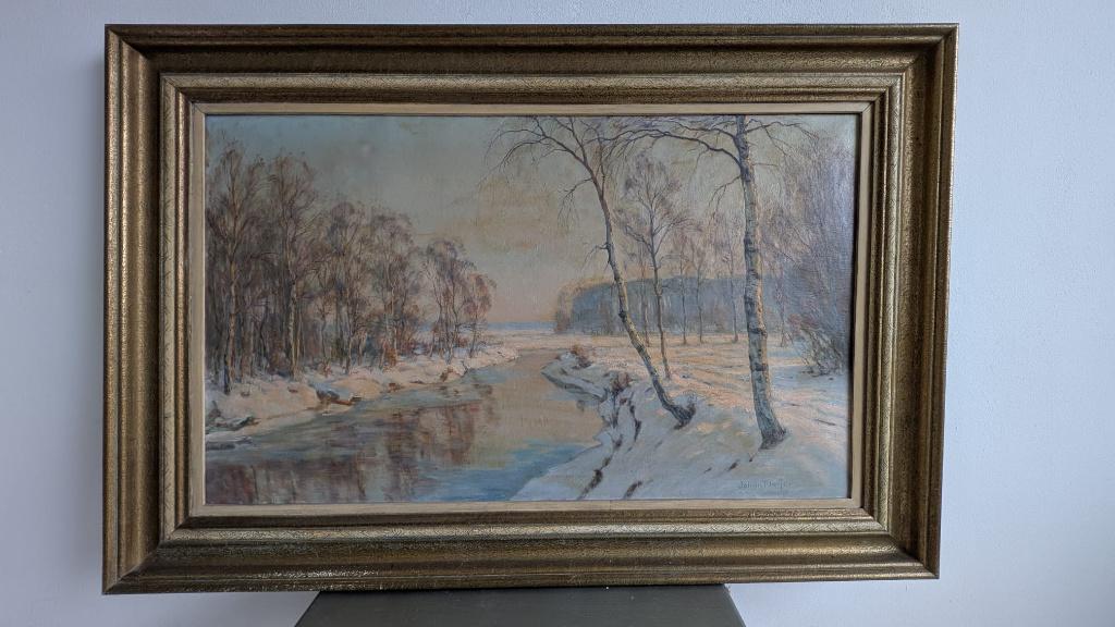 Johan Meijer Zonnig Winterlandschap, olieverf, Antiek en Kunst, Ophalen of Verzenden