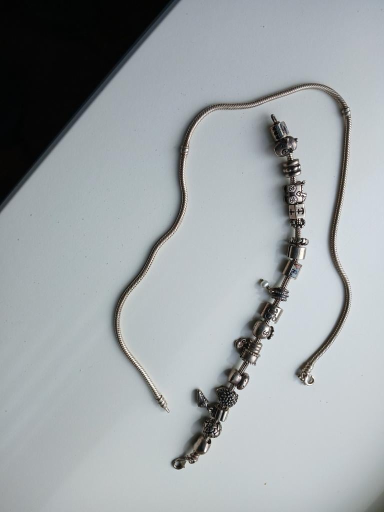 Pandora ketting+armband+bedels, Ophalen of Verzenden, Zo goed als nieuw, Zilver, Zilver