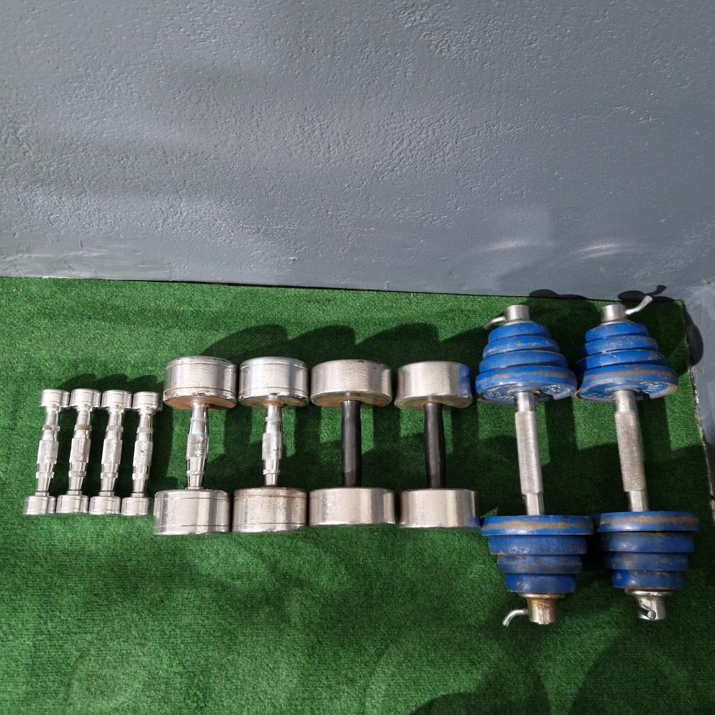 Set verstelbare dumbells 15 kg, verchroomde 2x2,2x9, 2x10 kg, Ophalen, Gebruikt, Benen, Dumbbell