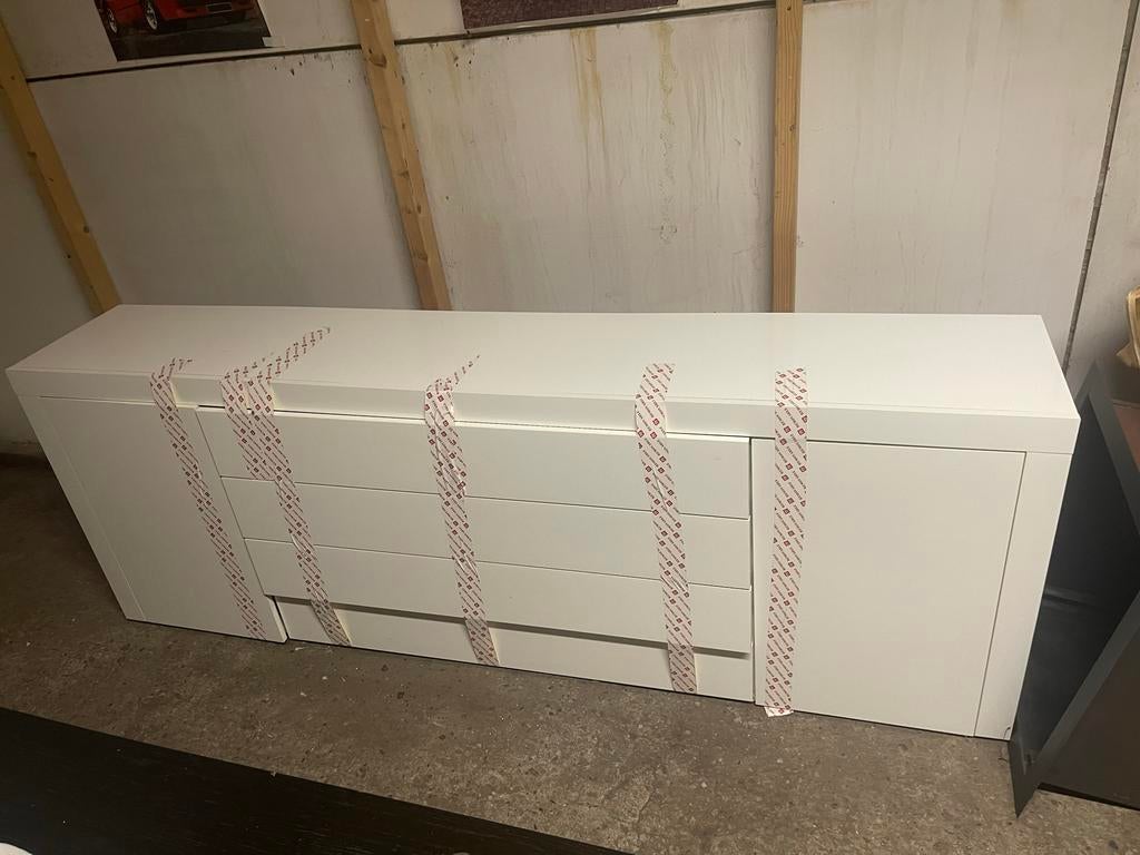 Witte TV meubel kast met lades en deuren, Ophalen, Gebruikt, 200 cm of meer, Minder dan 100 cm