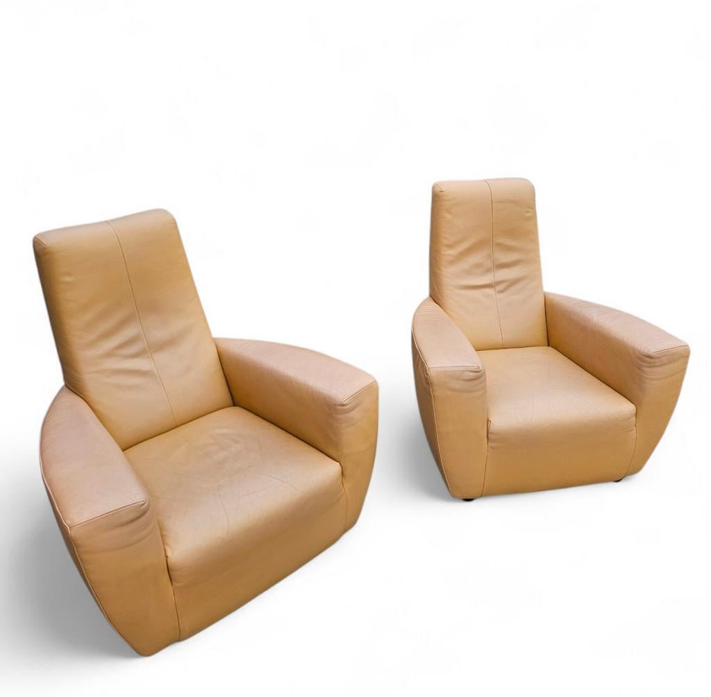 2 x Label (Gerard van den Berg) Longa fauteuil uitgevoerd, Ophalen, Gebruikt, 50 tot 75 cm, Leer