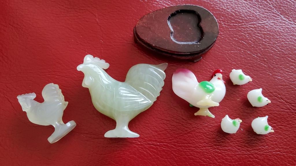 Vintage Haan kuikentjes 2 Jade haantjes 5 Murano haan kuiken, Antiek en Kunst, Antiek | Glas en Kristal, Ophalen