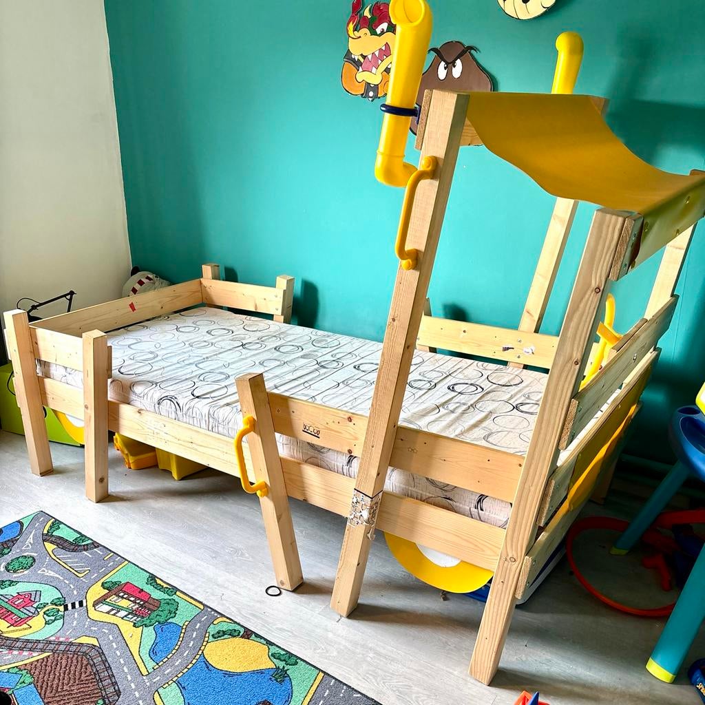 Speelbed kinderbed boot met stuur - 90x200, Ophalen, Gebruikt, 180 cm of meer, 85 tot 100 cm