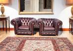 2 Chesterfield club fauteuils bruin rood leer + BEZORGING