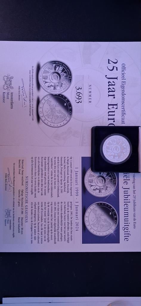 Officiële jubileum uitgifte 25 jaar euro + certificaten, Ophalen of Verzenden, Nederland, Munten