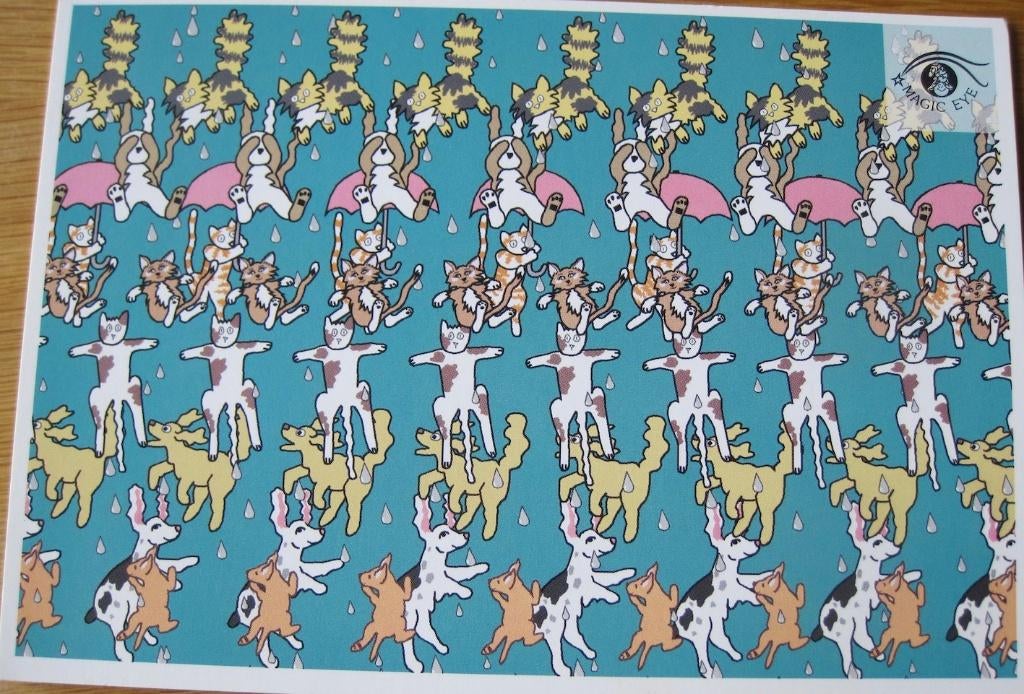 Drie magic eye kaarten - sport - honden en katten - engelen, Verzamelen, Ansichtkaarten | Themakaarten, Verzenden, 1980 tot heden