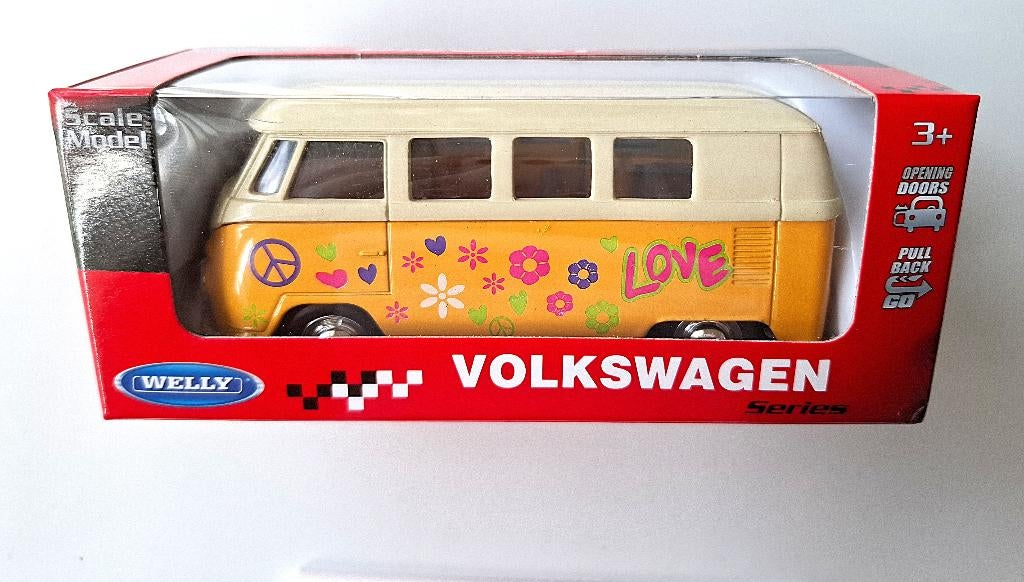 Welly, Volkswagen T1 Bus Flower Power, Love and Peace, Ophalen, Nieuw, Auto