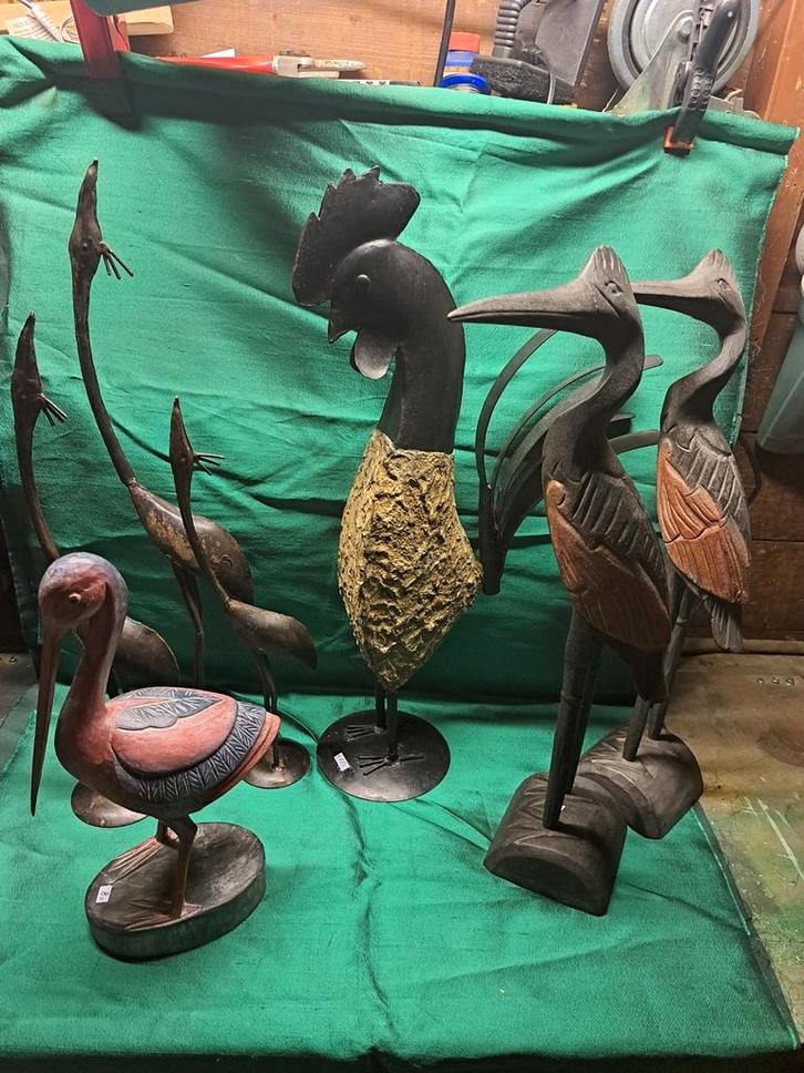 Decoratieve vogelfiguren: reigers, haan en meer, Antiek en Kunst, Curiosa en Brocante, Ophalen of Verzenden