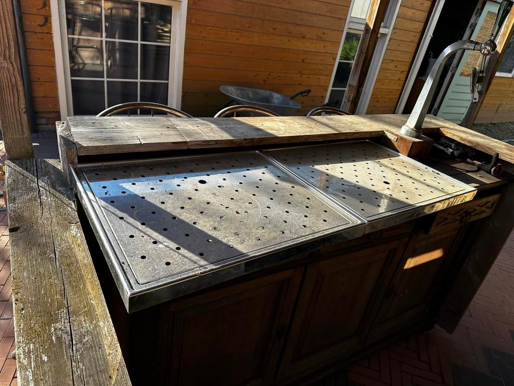 Bar met siertap, rvs lekbladen en spiegelkast, Ophalen of Verzenden, Zo goed als nieuw