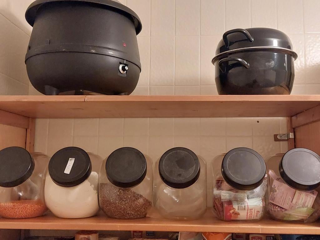 Grote voorraadpotten, Ophalen of Verzenden, Gebruikt, Glas, Pot, Bus of Blik