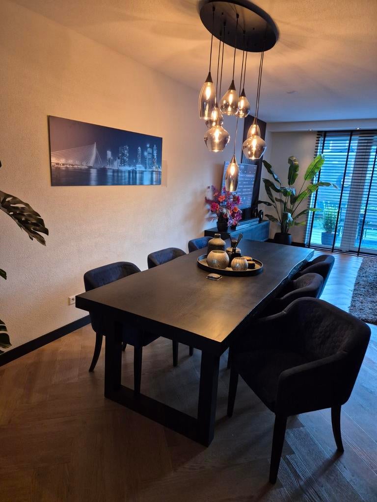 Eettafel set *pas 5jaar  lamp €175, Huis en Inrichting, Tafels | Eettafels, Ophalen, Zo goed als nieuw, Rechthoekig, 200 cm of meer