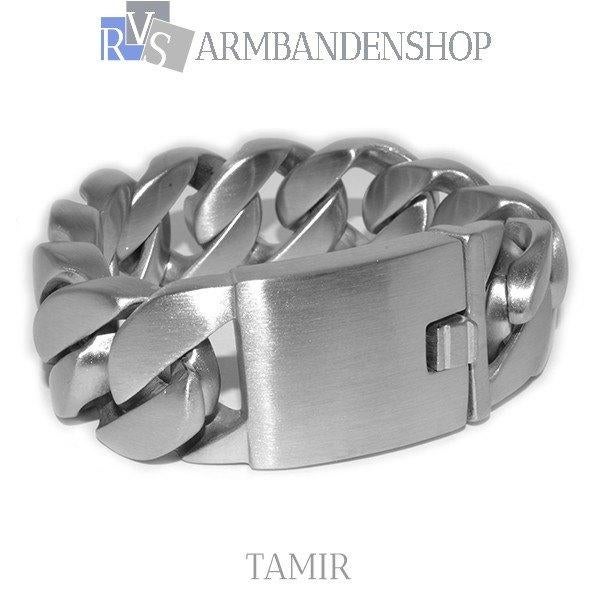 rvs stoere heren armband "Tamir" geborsteld staal Mat RVS., Verzenden, Nieuw, Zilver, Overige materialen
