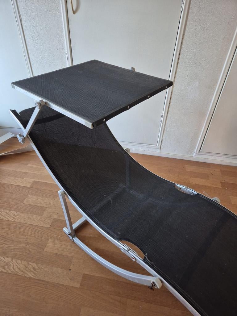 Inklapbare zonneligbed met zonneklep, Ophalen, Gebruikt, Aluminium, Inklapbaar