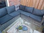 Loungeset 5-zits Wicker Grijs met Donkere Kussens, Ophalen of Verzenden, Gebruikt, Wicker