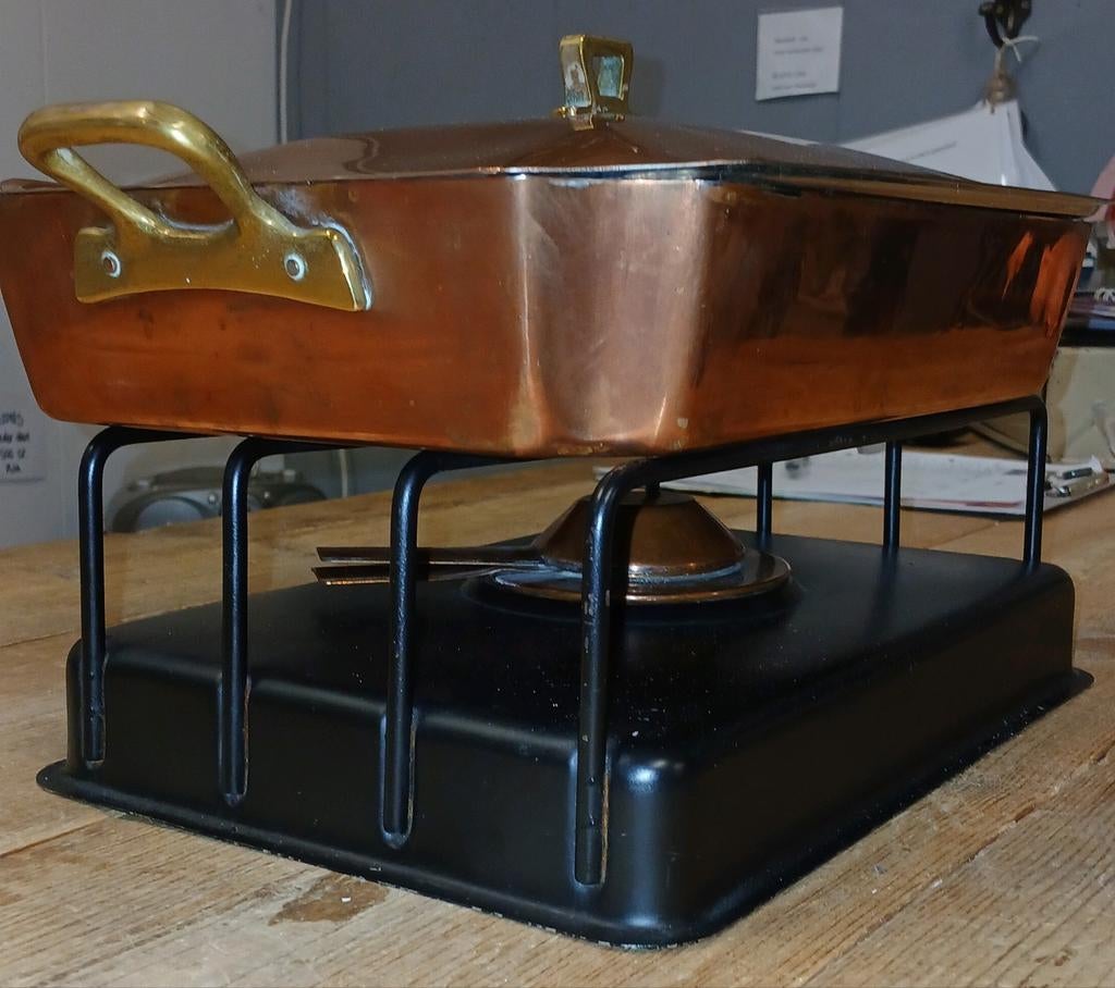 Koperen rechaud met schaal, Ophalen of Verzenden