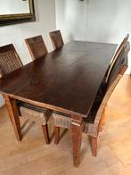 Teak eettafel met 6 rieten stoelen, Huis en Inrichting, Tafels | Eettafels, Ophalen, Gebruikt, 50 tot 100 cm, Teakhout