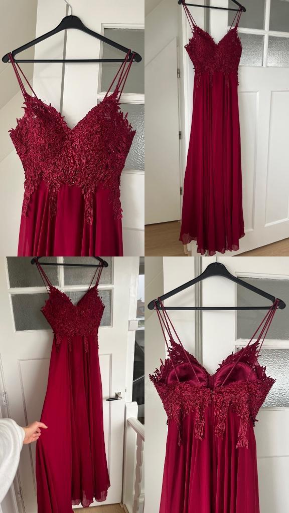 Galajurk/ baljurk lang bordeaux rood, Kleding | Dames, Gelegenheidskleding, Zo goed als nieuw, Galajurk, Maat 36 (S), Rood, Ophalen of Verzenden